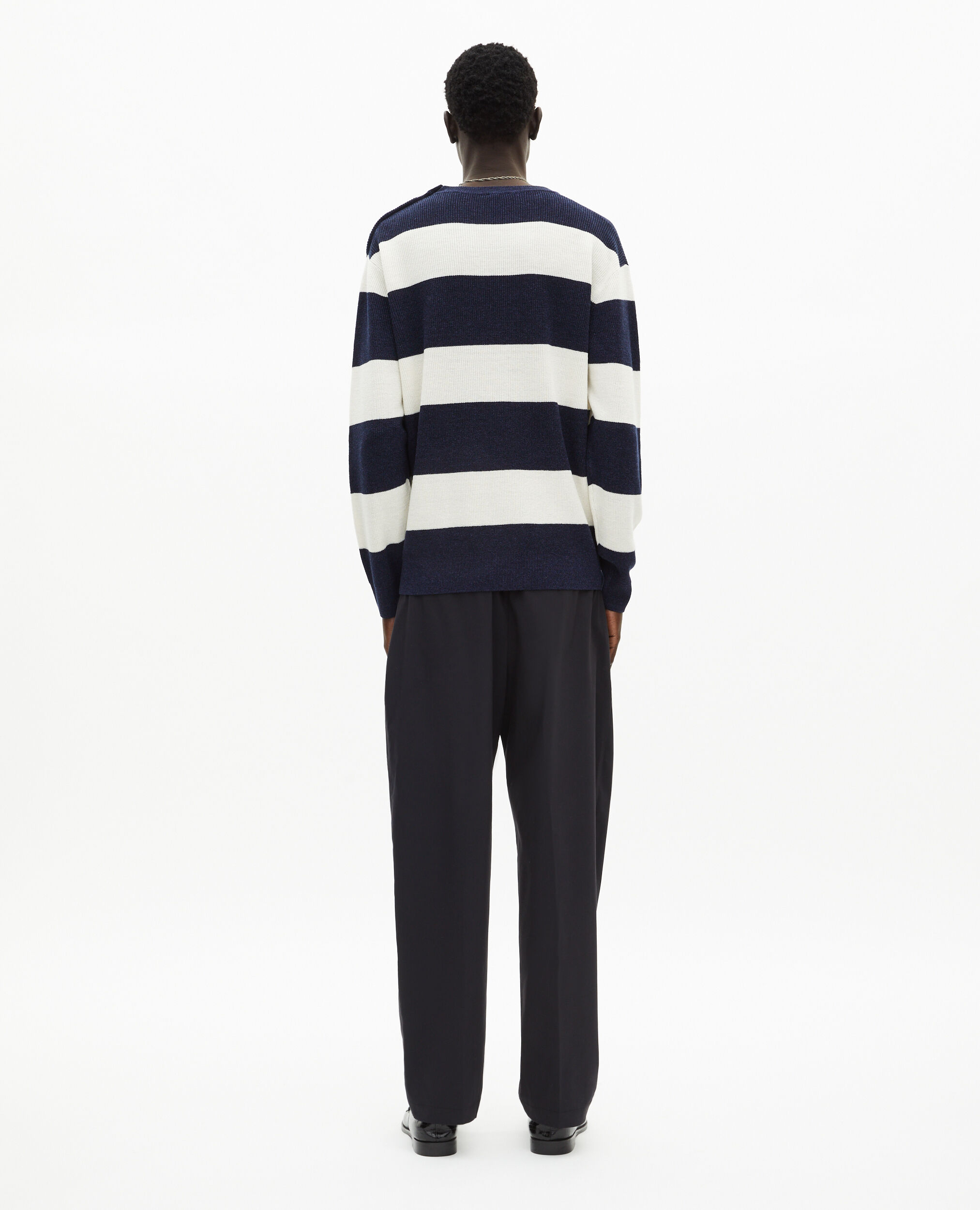 Navy stripe wool and linen sweater, ECRU NAVY, hi-res image number null