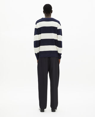 The Kooples MEN ECRU NAVY navy stripe wool and linen sweater