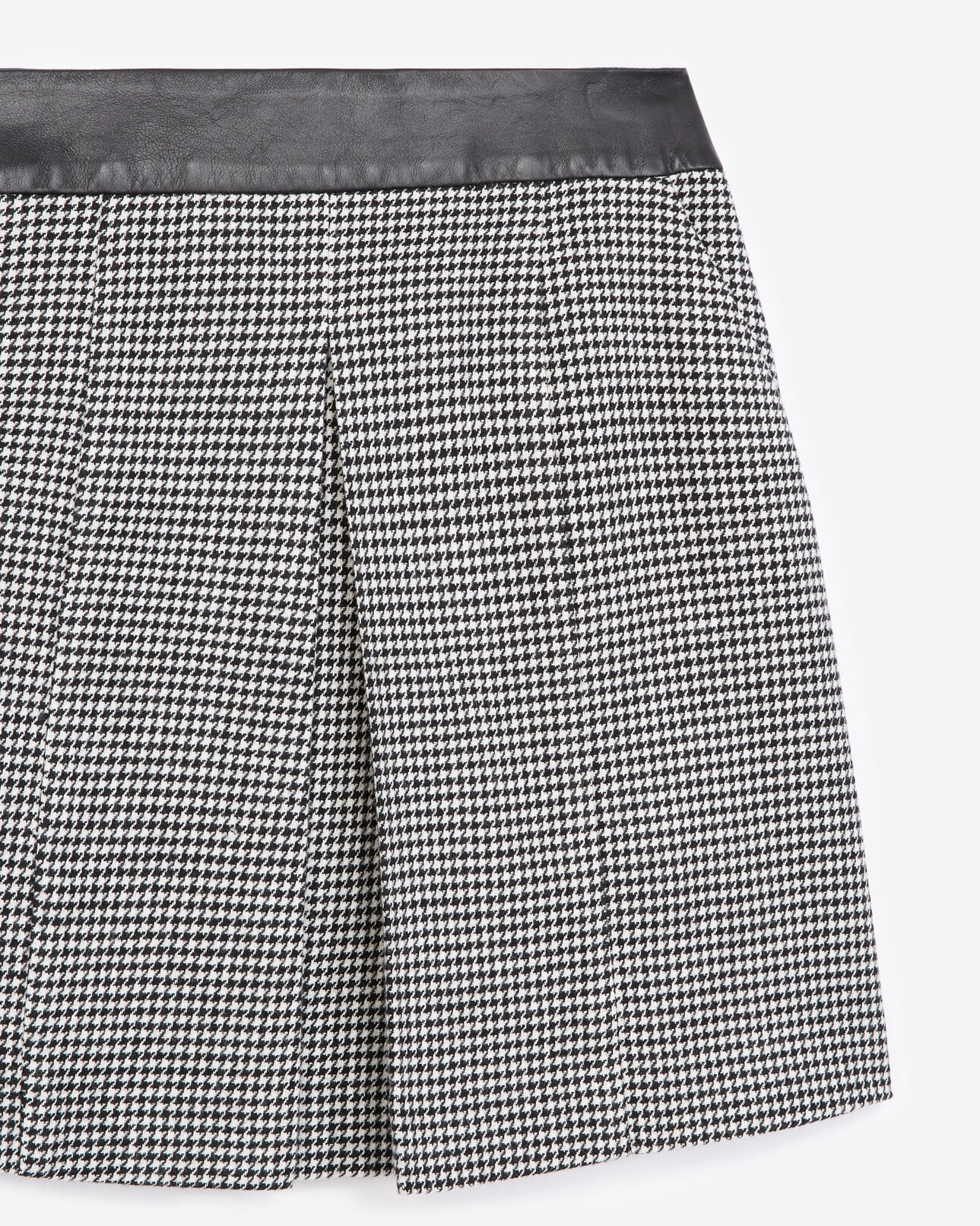 The Kooples WOMEN BLACK houndstooth wool skirt with leather details