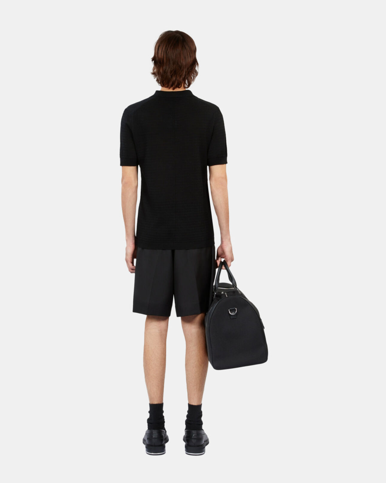 The Kooples MEN BLACK black openwork knit polo t-shirt