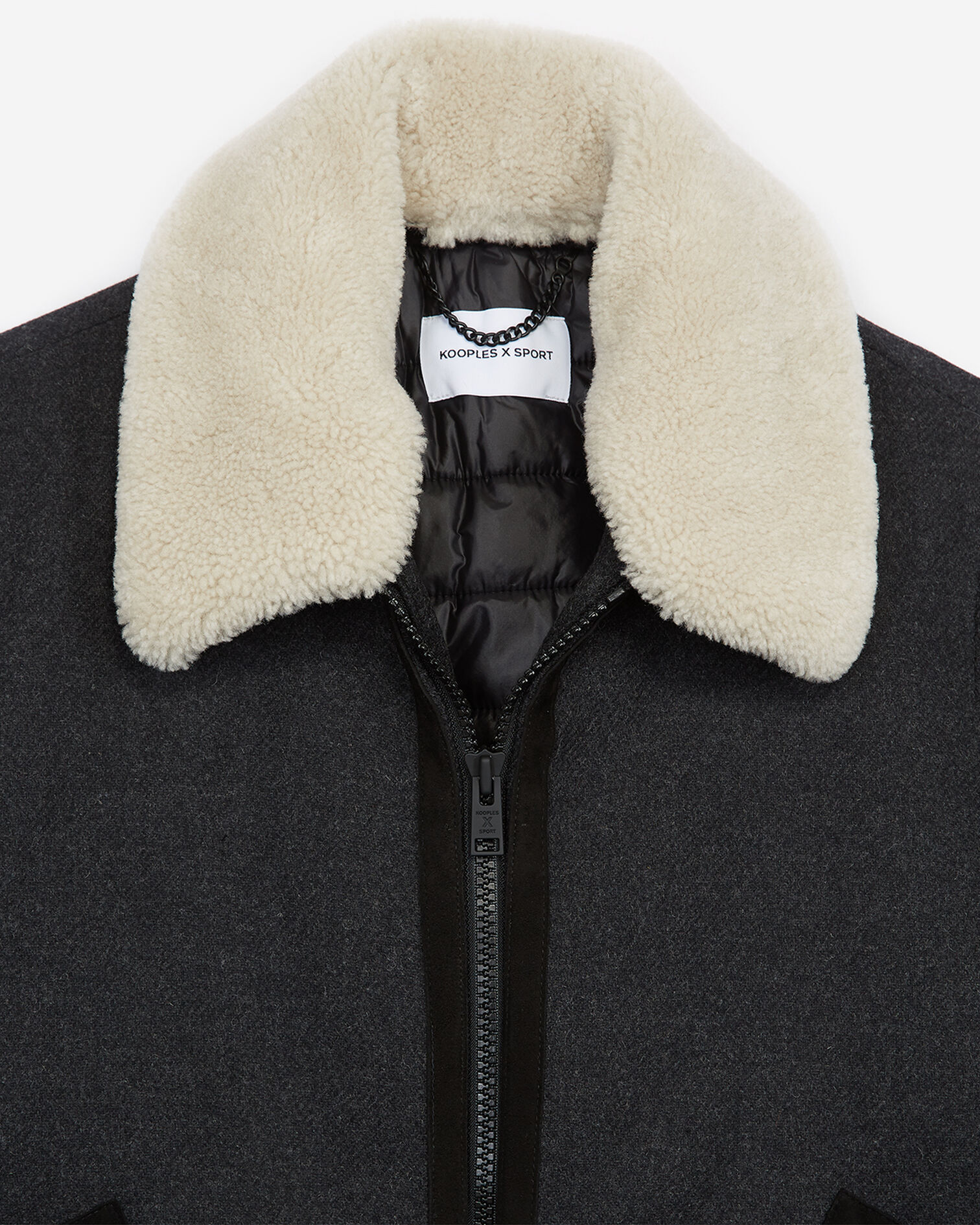 Zipped gray wool jacket with leather collar, ANTHRACITE, hi-res image number null