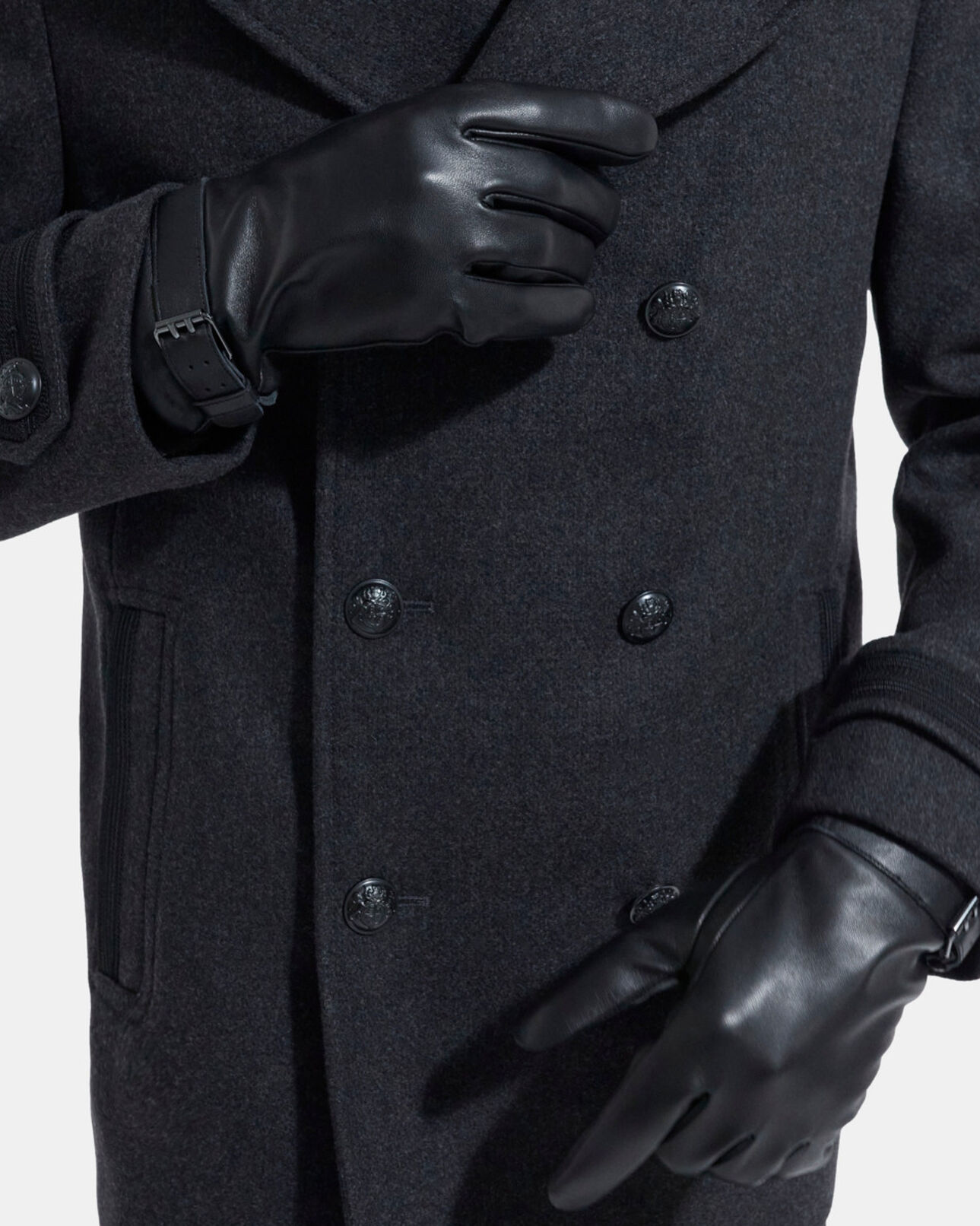 The Kooples MIXED BLACK black leather gloves