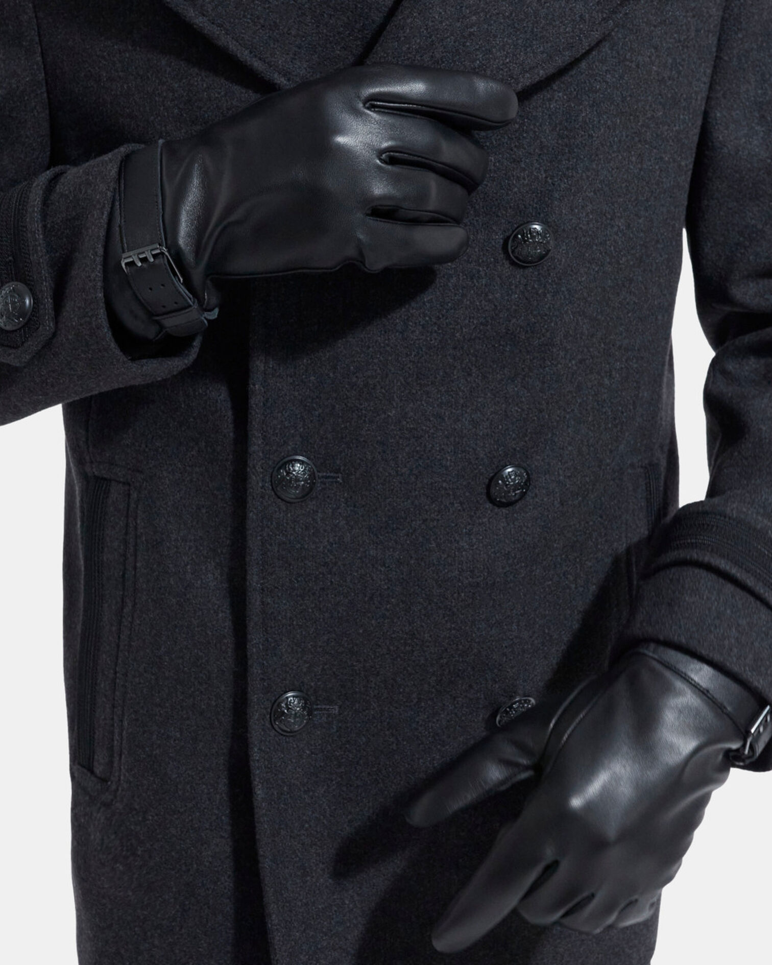 Black leather gloves, BLACK, hi-res image number null