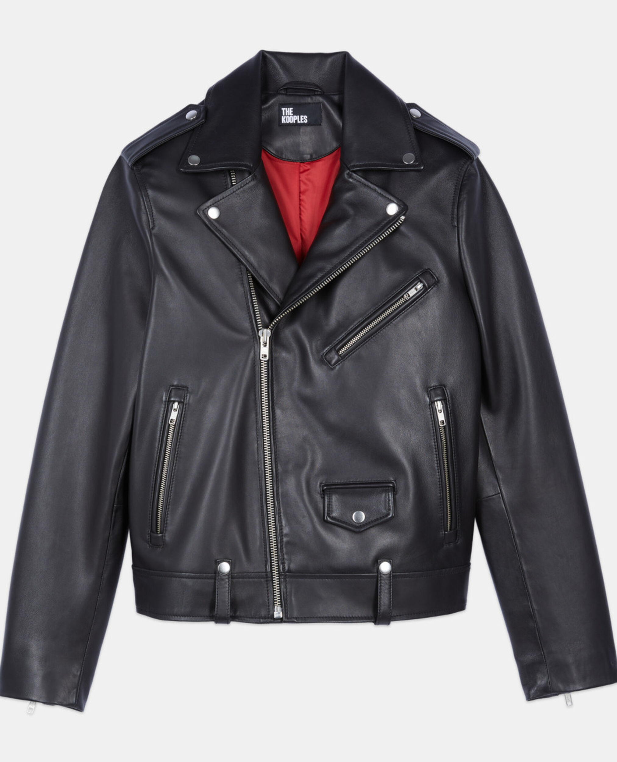 Black leather biker jacket, BLACK, hi-res image number null