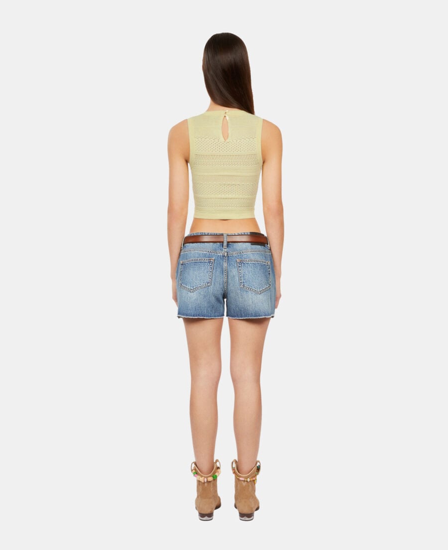The Kooples F BRIGHT YELLOW short light yellow openwork knit top