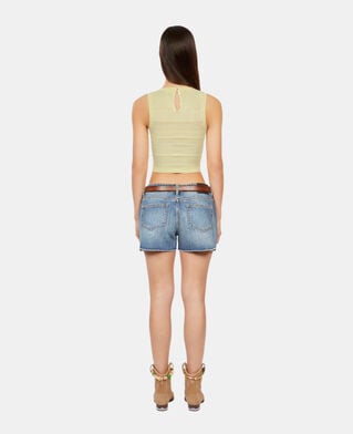 The Kooples F BRIGHT YELLOW short light yellow openwork knit top