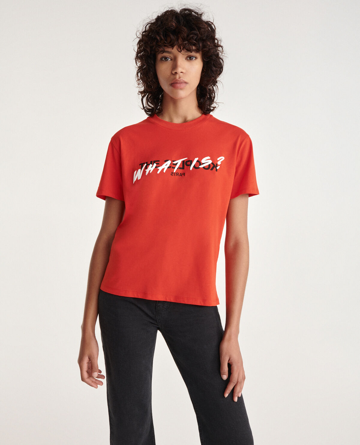Black cotton T shirt with print what is The Kooples US