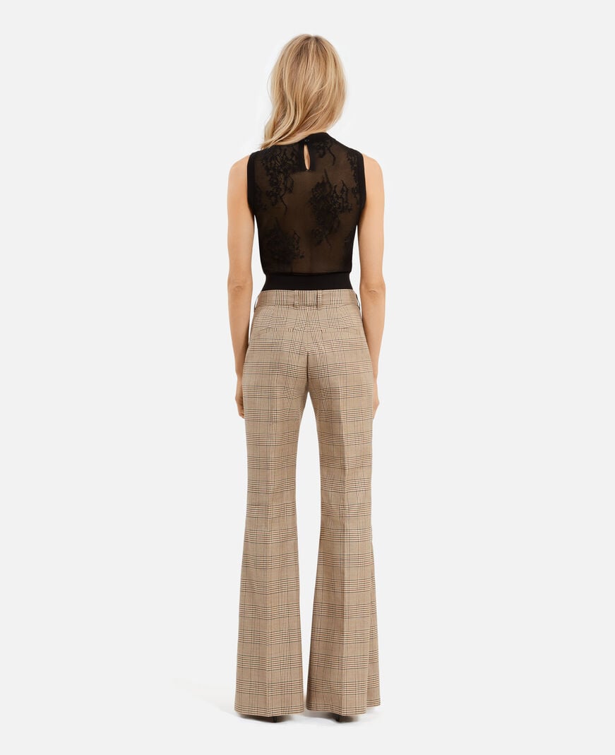 The Kooples WOMEN BEIGE-BROWN prince of wales wool flare pants
