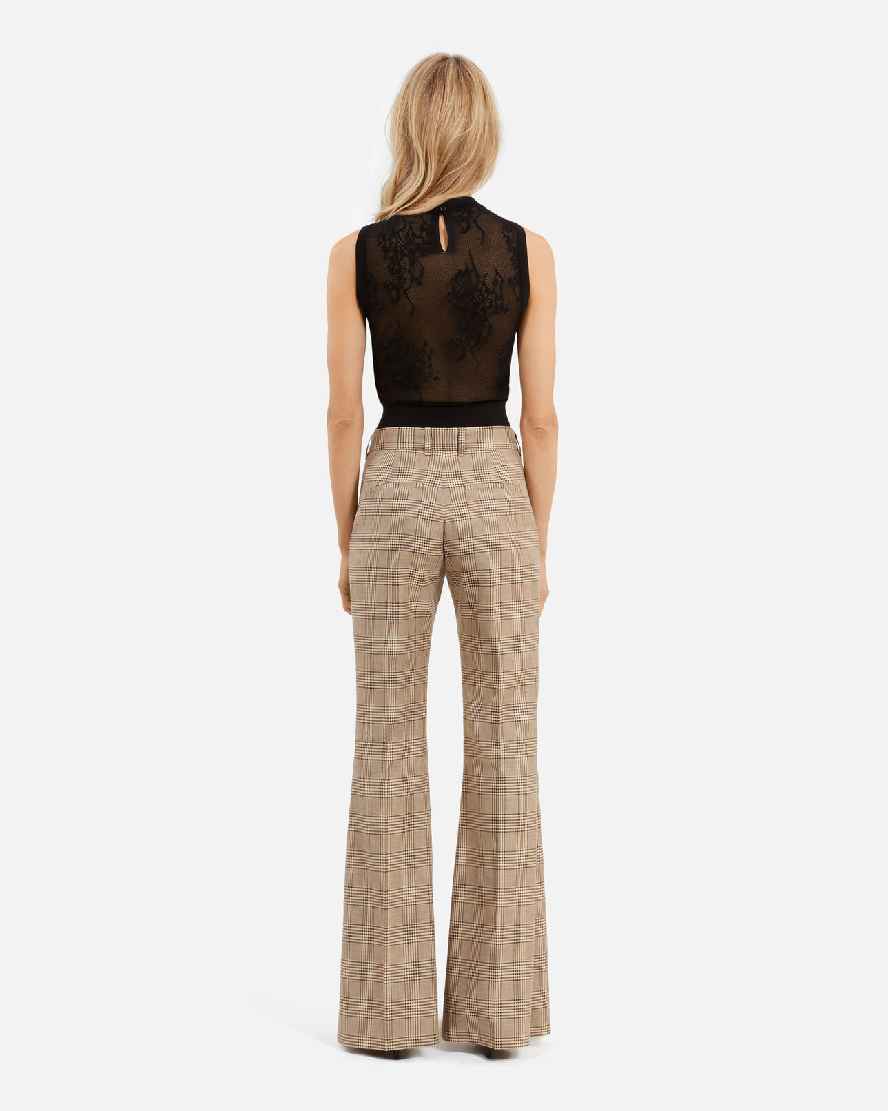 The Kooples FEMME BEIGE-BROWN pantalon flare en laine prince de galles