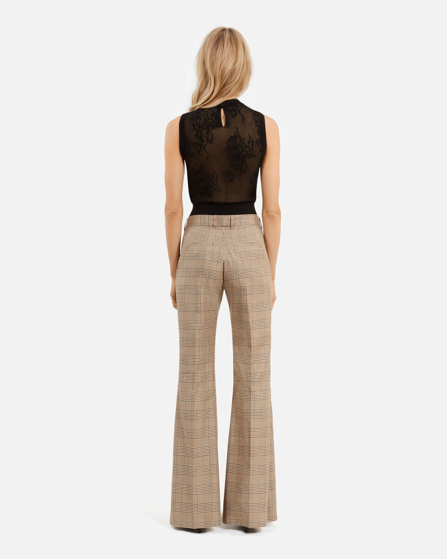 Pantalon flare en laine Prince de Galles, BEIGE-BROWN, hi-res image number null