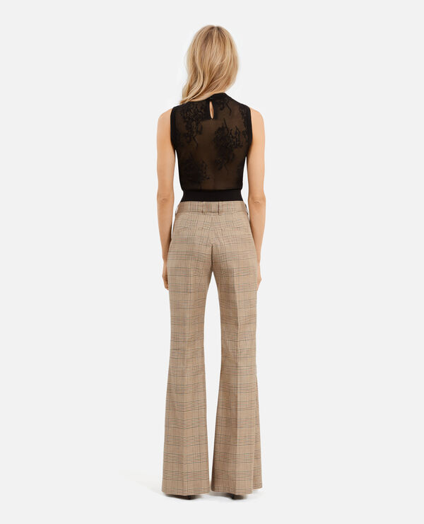 The Kooples DAMEN BEIGE-BROWN prince de galles schlaghose aus wolle