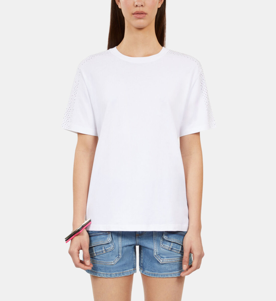 Women's white t-shirt with rhinestones