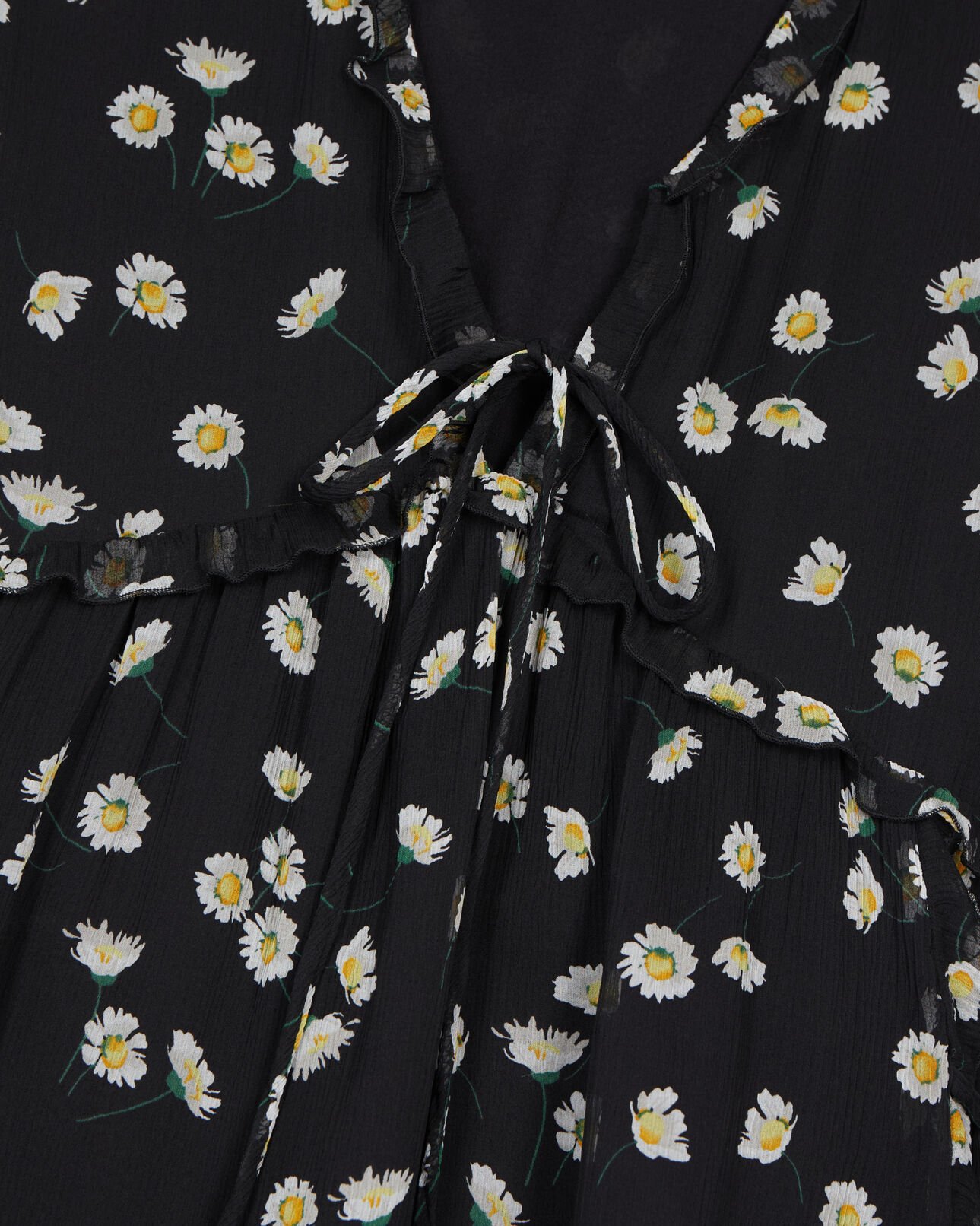 The Kooples WOMEN BLACK WHITE floral printed silk short dress