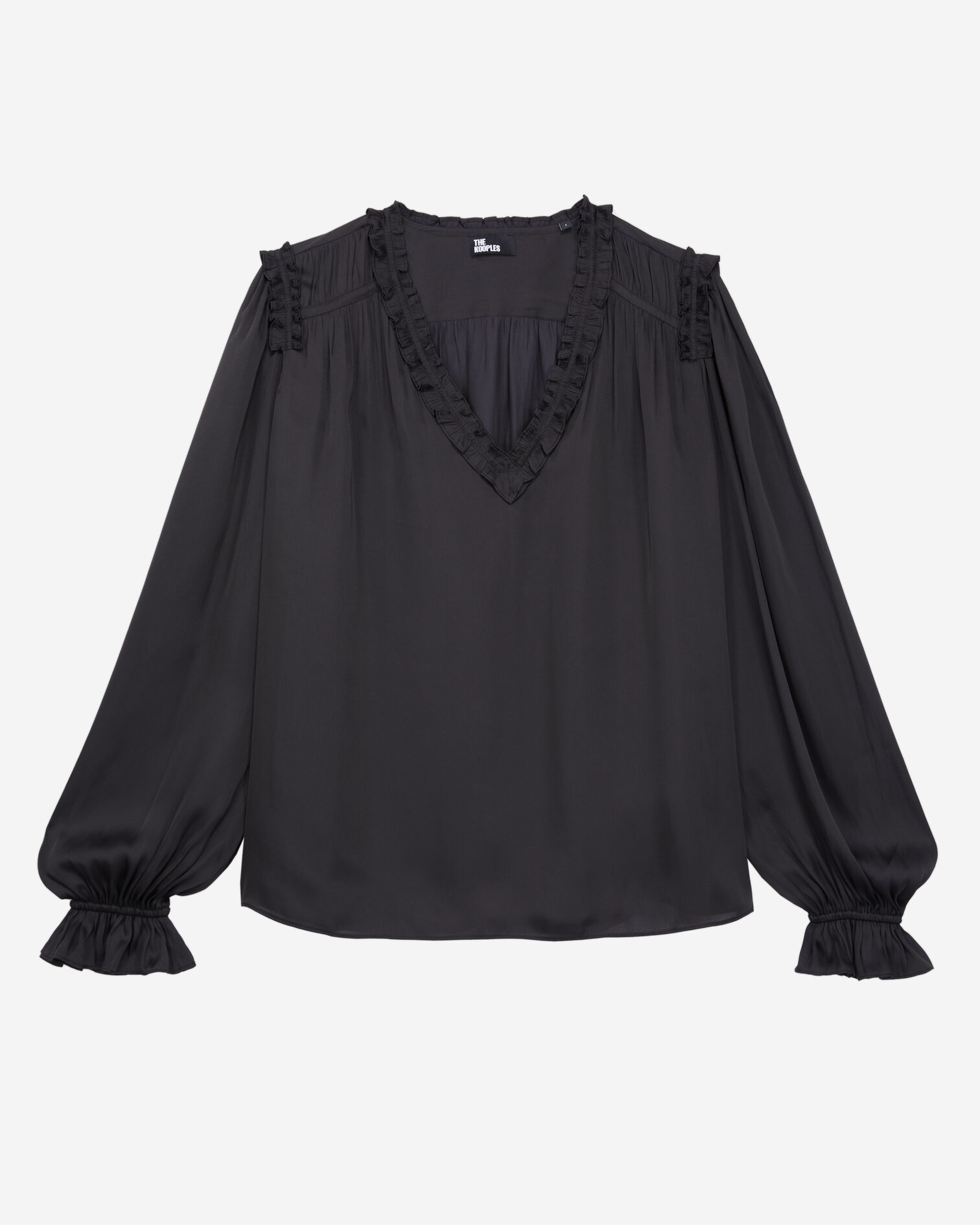 Black top with shirring, BLACK, hi-res image number null