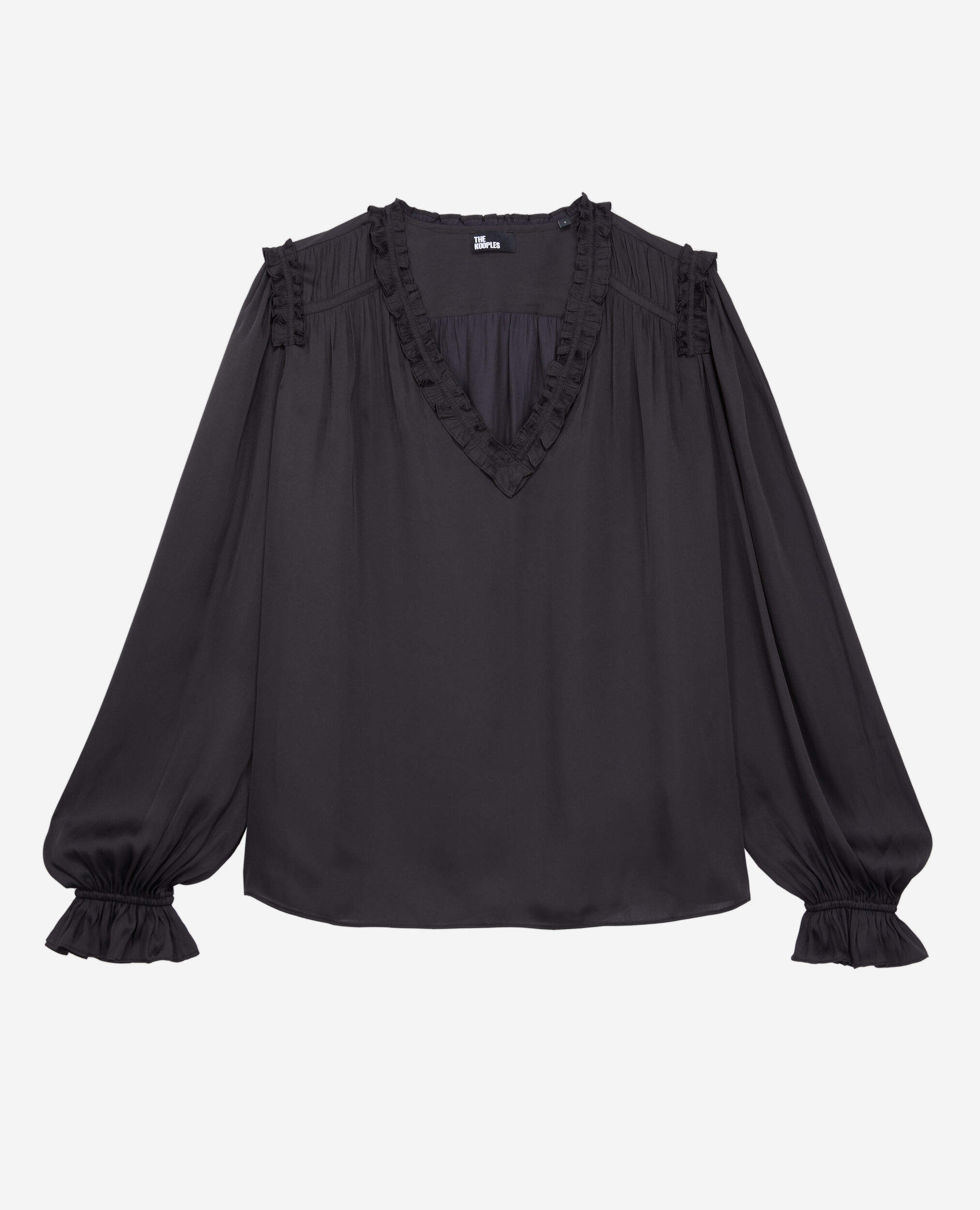 Black top with shirring, BLACK, hi-res image number null