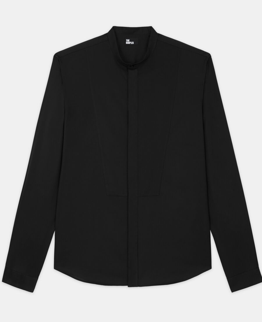 black cotton shirt with officer collar