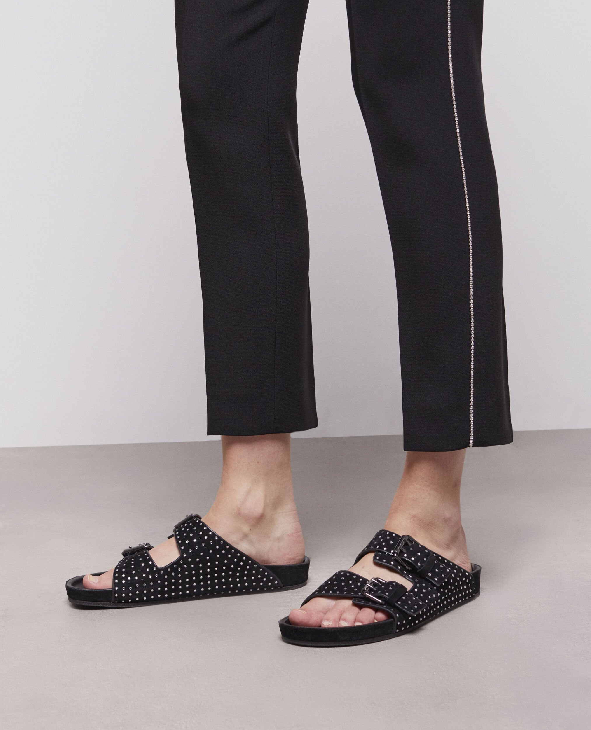 Double strap sandals with rhinestones
