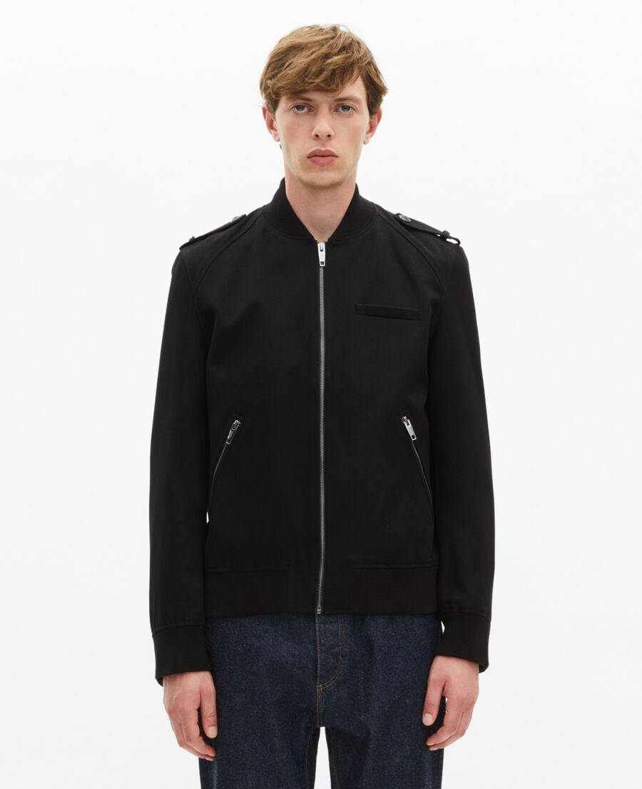 The Kooples HOMME BLACK blouson teddy en coton noir