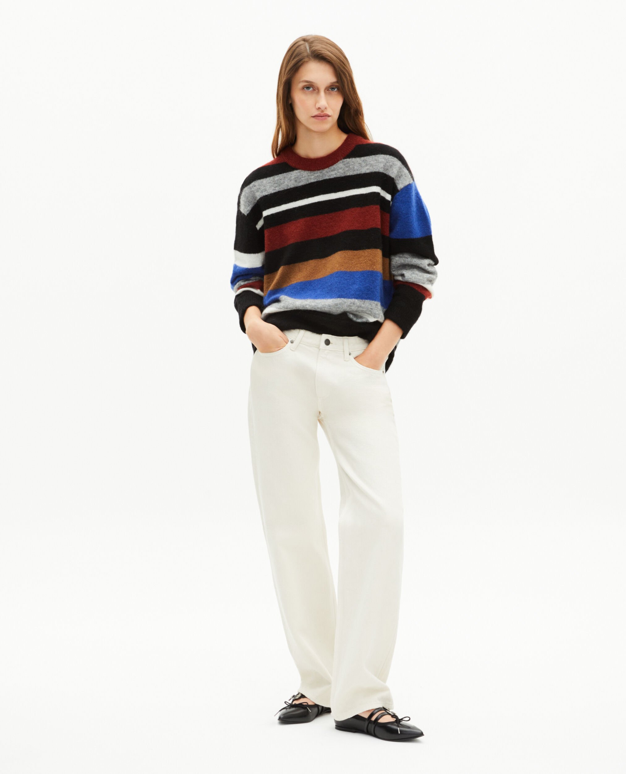 Wool blend sweater with multicolored stripes, MULTICOLOR, hi-res image number null