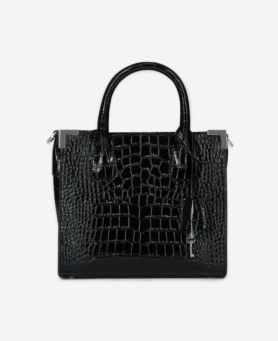 The Kooples WOMEN BLACK ming crocodile effect bag in black leather