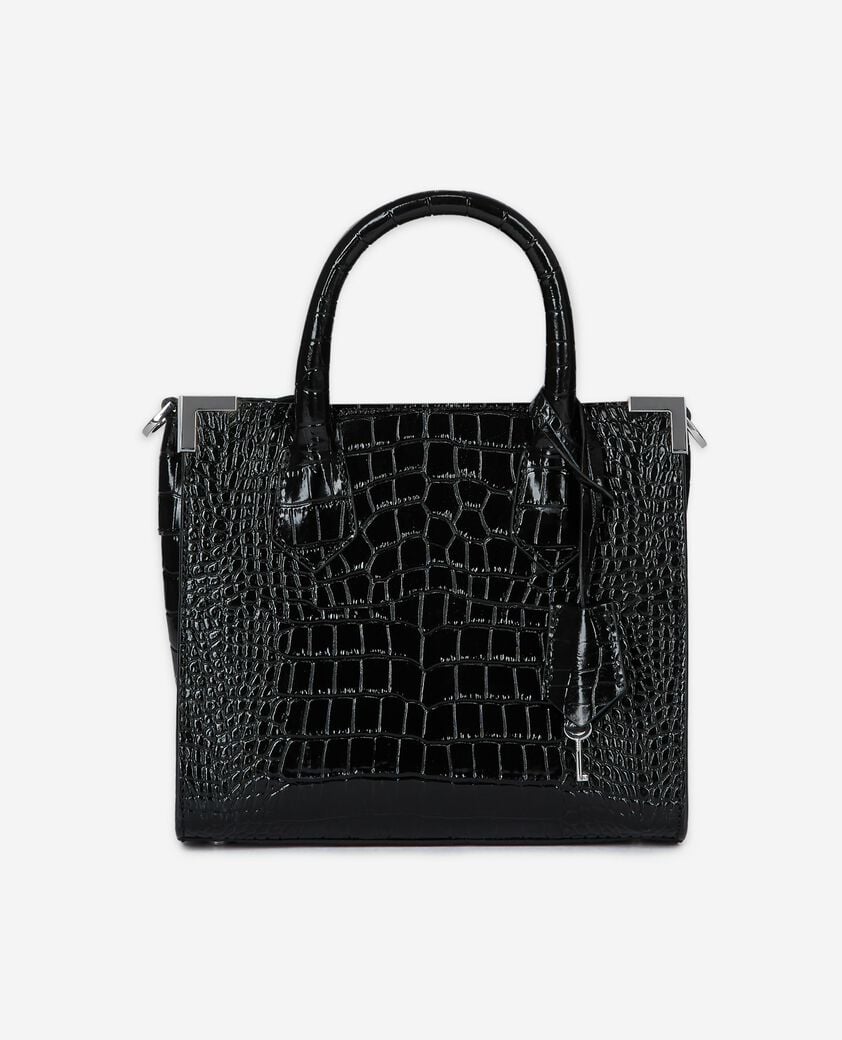 The Kooples DAMEN BLACK ming tasche in krokodiloptik aus schwarzem leder