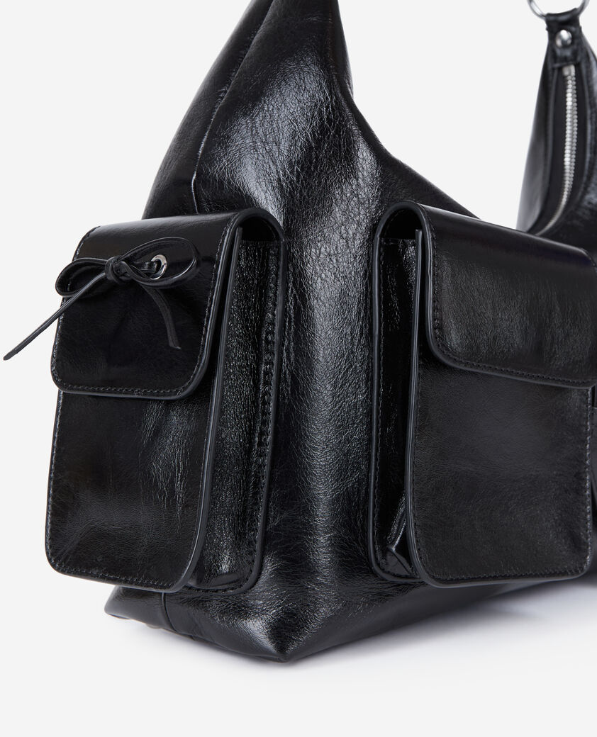 The Kooples FEMME BLACK sac amelia xl en cuir craquel&eacute; noir