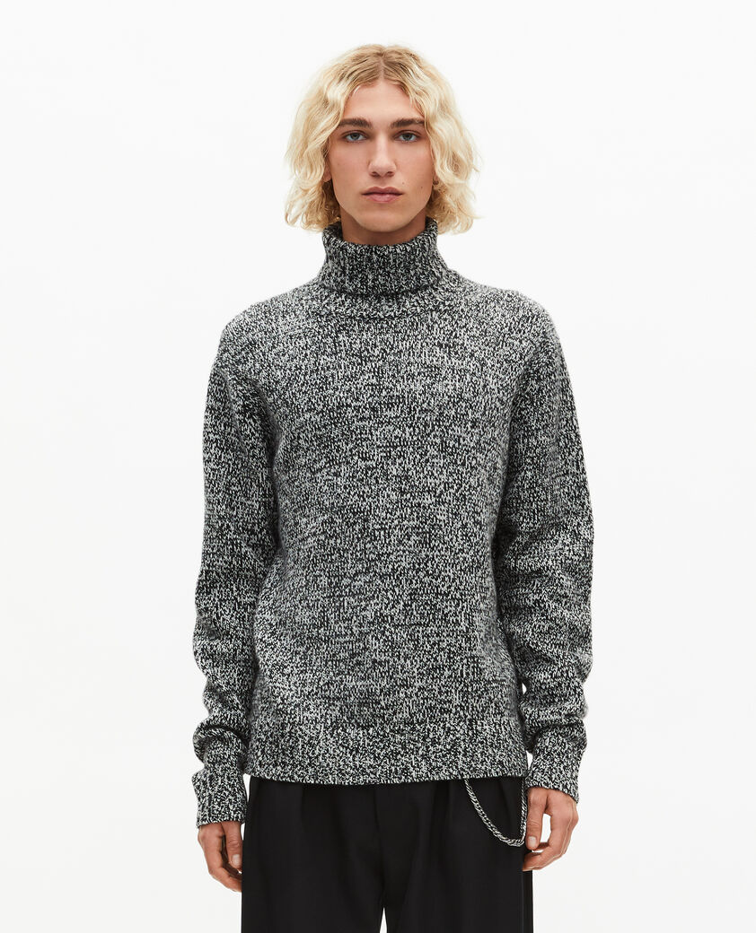 The Kooples HOMME BLACK WHITE pull col roulé mouliné noir et blanc