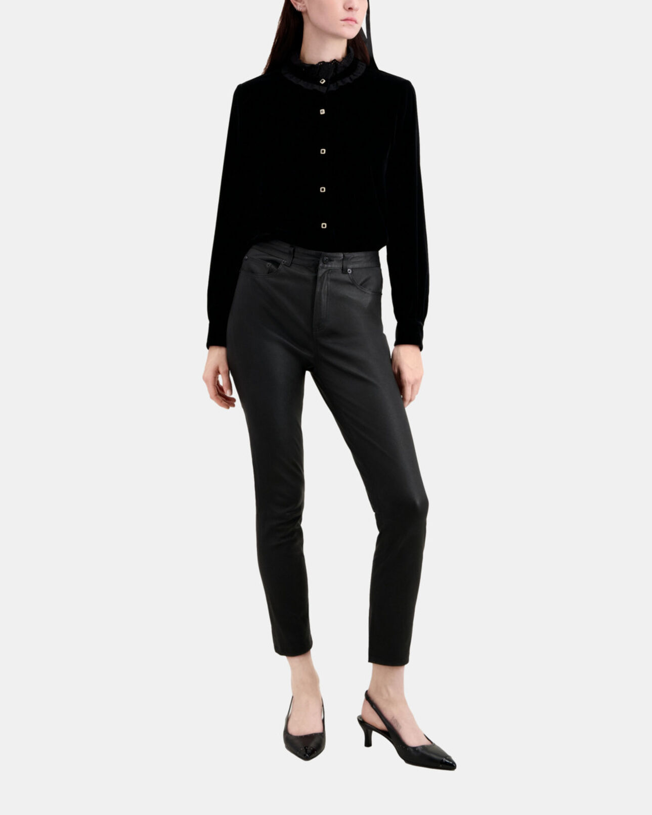 The Kooples WOMEN BLACK black leather skinny trousers
