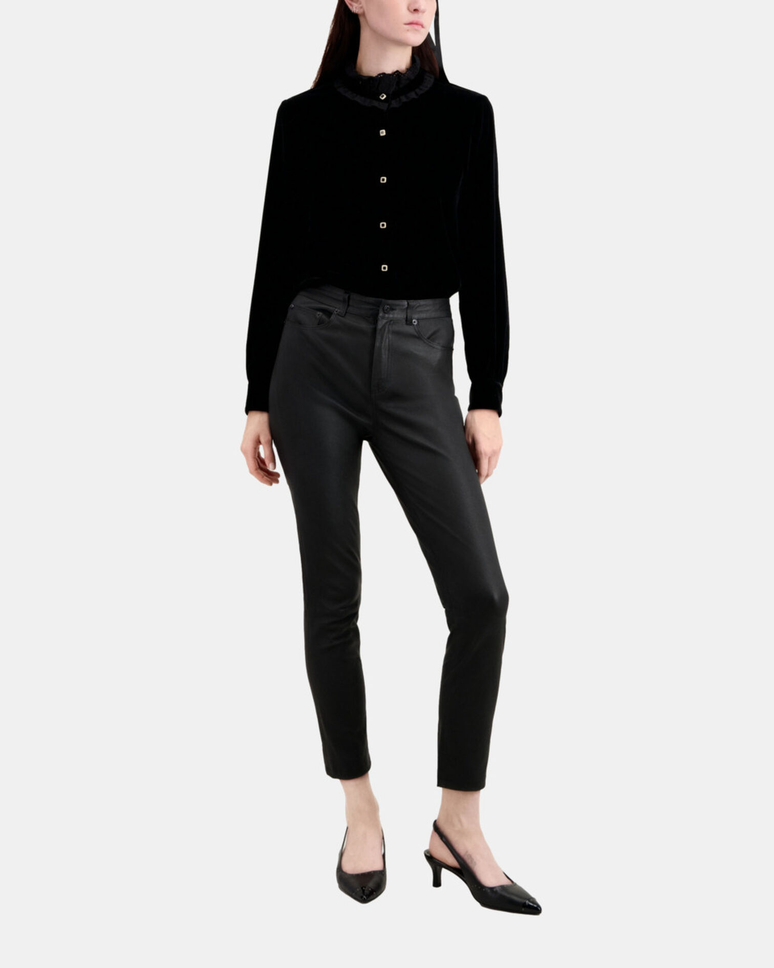 Black leather skinny trousers, BLACK, hi-res image number null