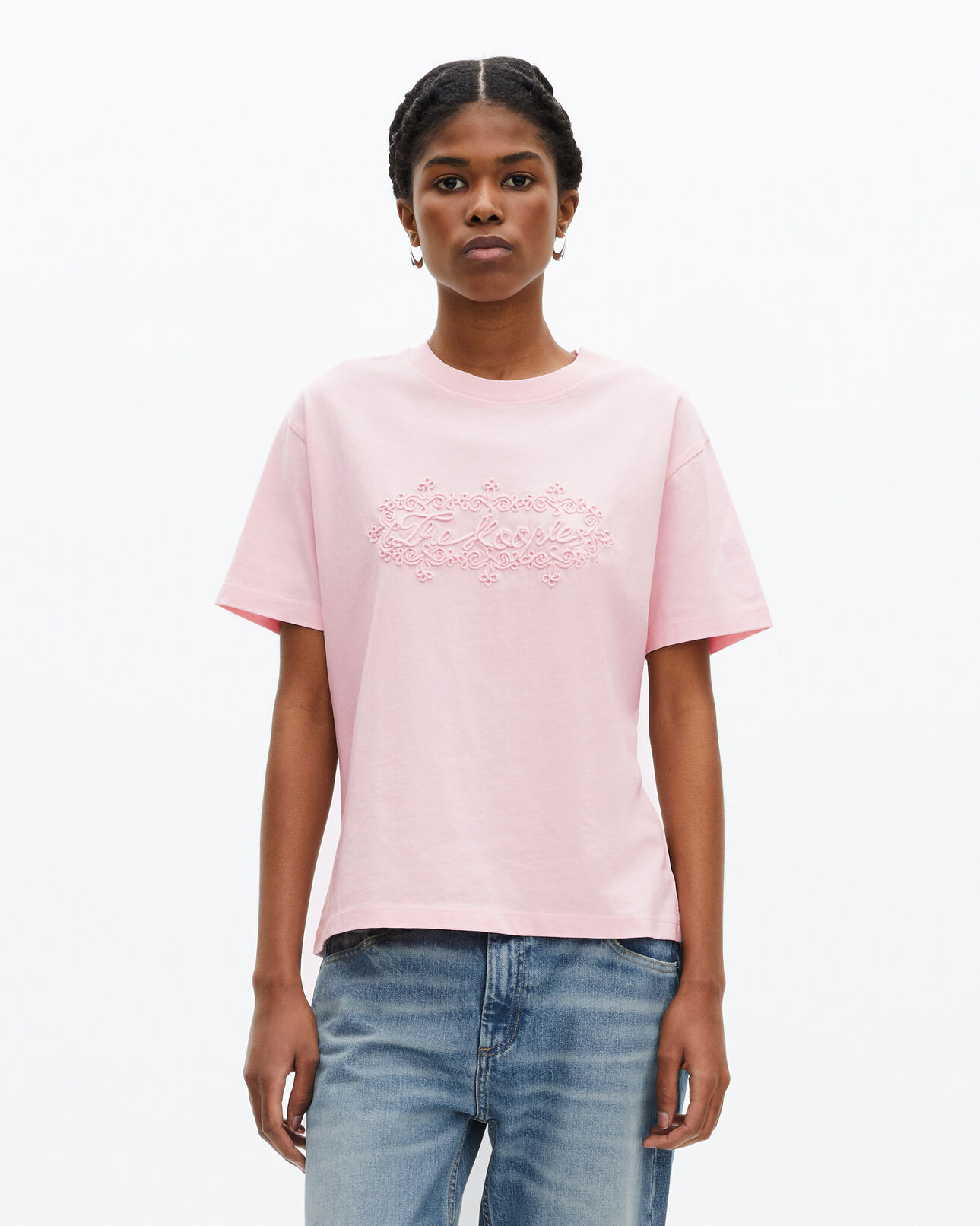 The Kooples F LILA women's pale pink logo embroidery t-shirt