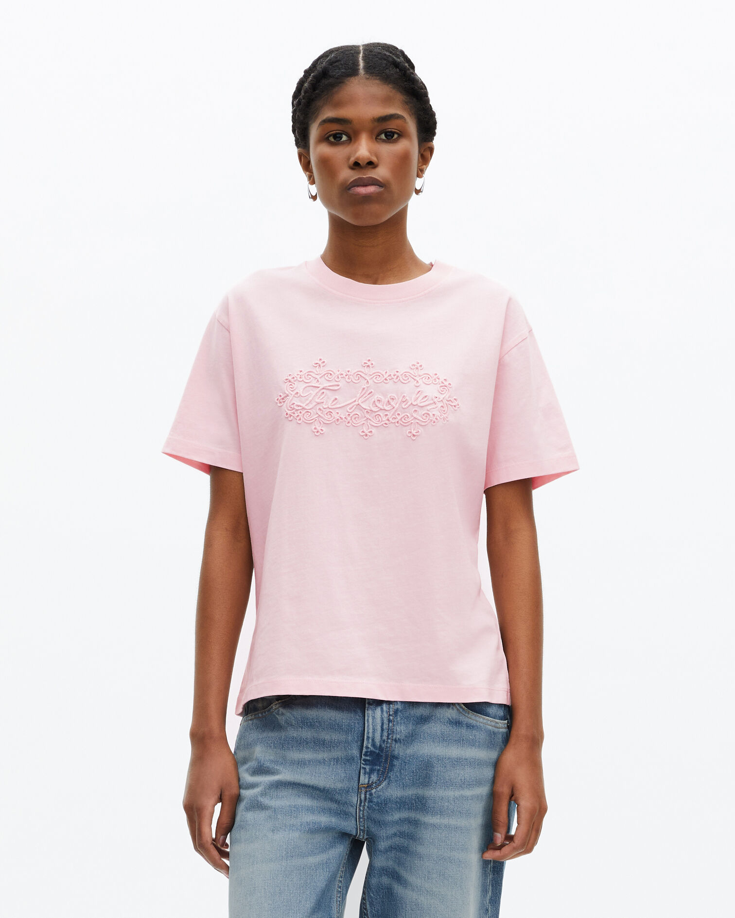 Women's pale pink logo embroidery T-shirt, LILA, hi-res image number null
