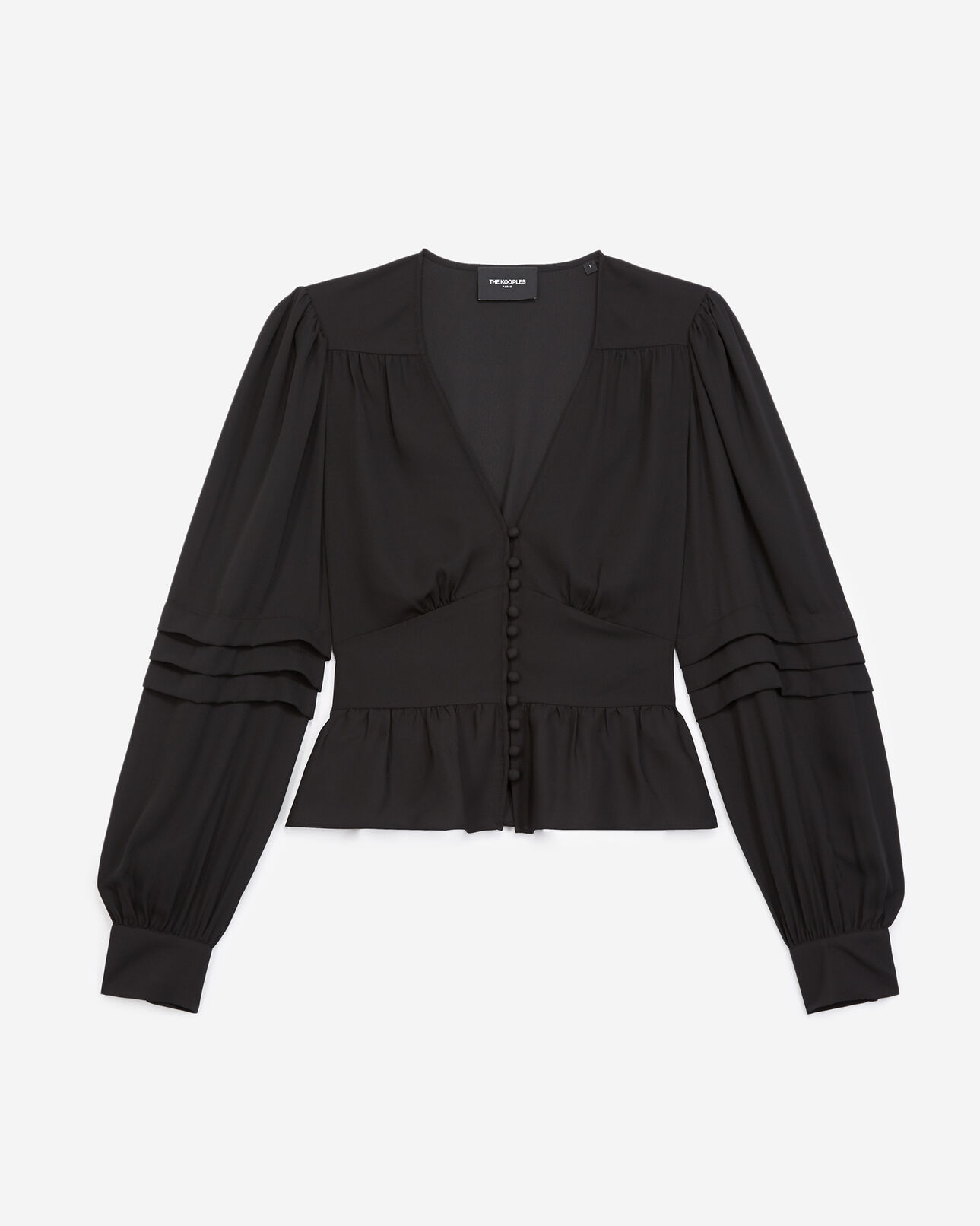 The Kooples WOMEN BLACK flowing buttoned black top with peplum