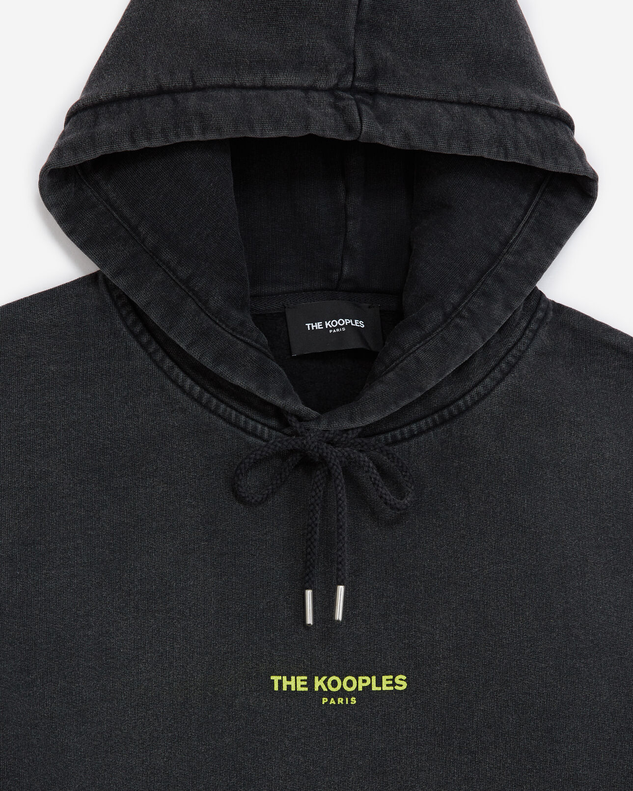 The Kooples MEN BLACK WASHED faded black cotton hoodie with logo