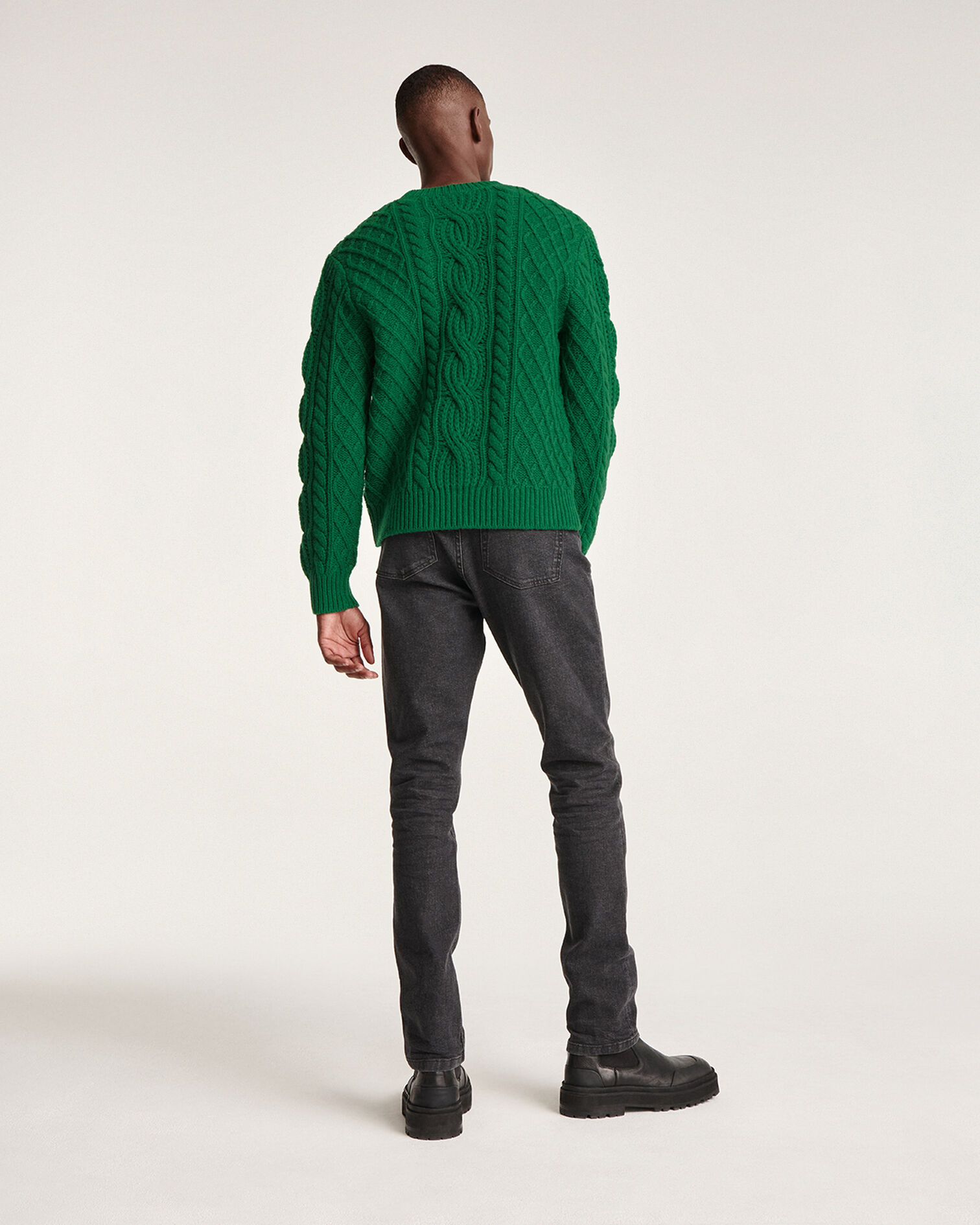Green wool cable knit sweater, FOREST, hi-res image number null