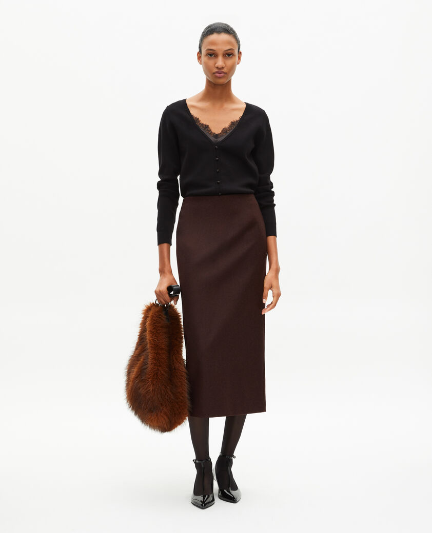 The Kooples WOMEN BROWN long brown pencil skirt