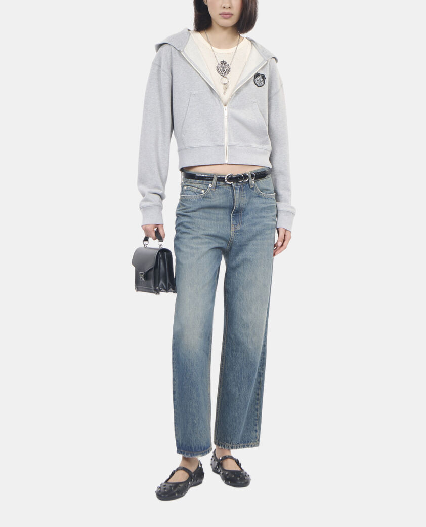 The Kooples MUJER LIGHT GREY MELANGE sudadera blazon capucha gris