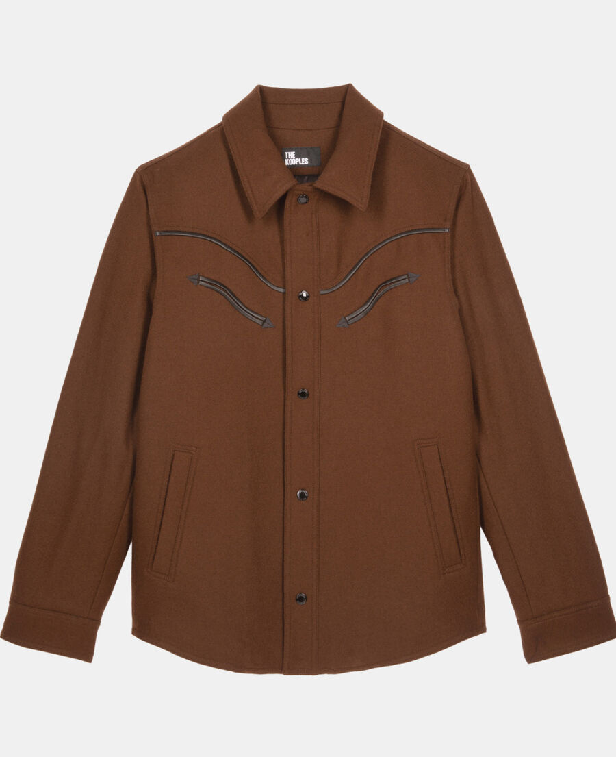 The Kooples HOMME BROWN blouson style surchemise en flanelle marron