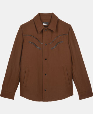 The Kooples HOMME BROWN blouson style surchemise en flanelle marron