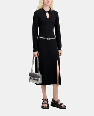 The Kooples DAMEN BLACK langes, schwarzes strickkleid