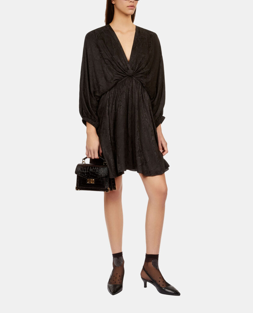 The Kooples WOMEN BLACK short black python jacquard dress with draping