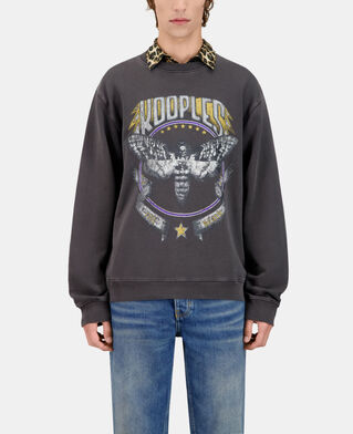 The Kooples MEN CARBONE carbon grey sweatshirt with skull butterfly serigraphy