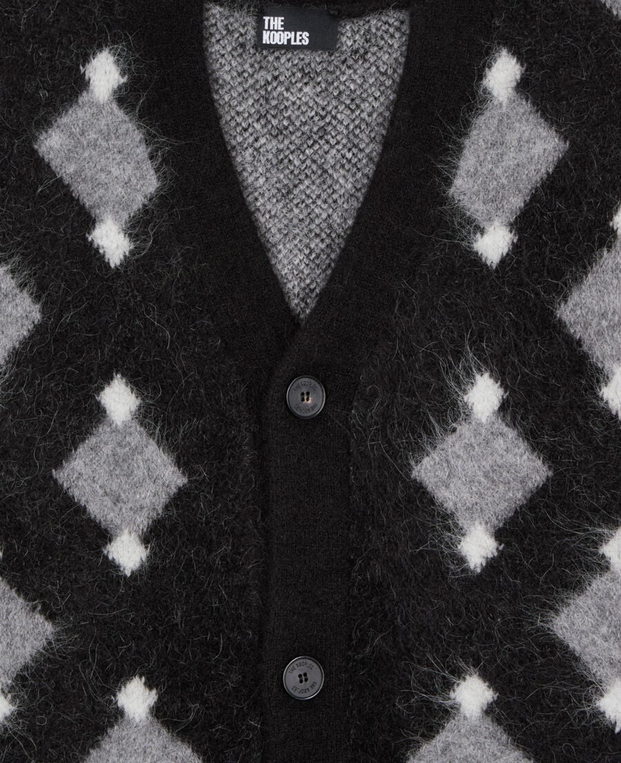 The Kooples HERREN BLACK GREY WHITE schwarz-wei&szlig;er cardigan mit rautenmotiv