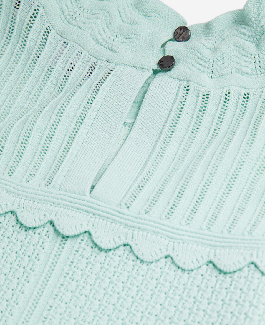 cropped almond green sweater in openwork knit