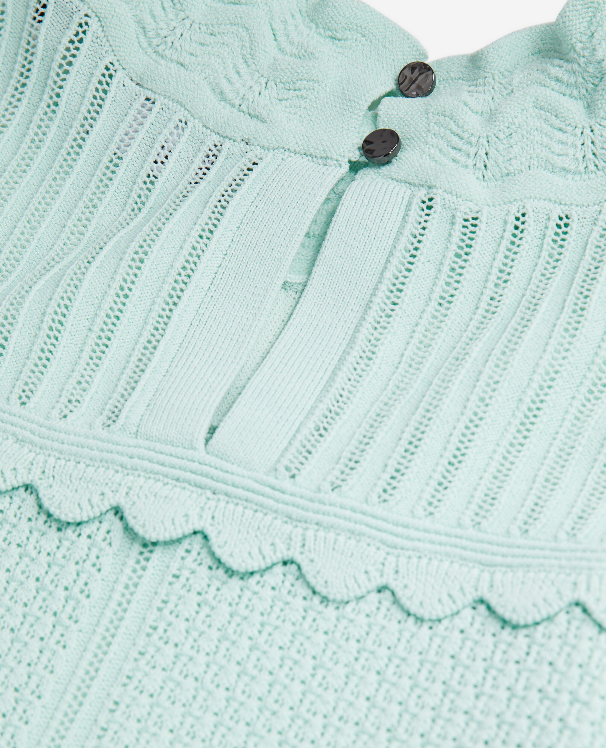 Cropped almond green sweater in openwork knit, OCEAN, hi-res image number null