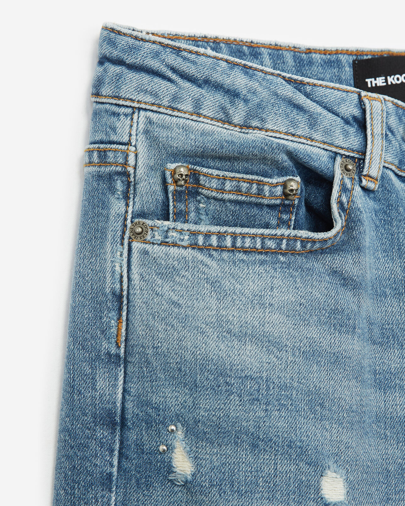 The Kooples DAMEN BLUE DENIM relaxed fit-jeans mit destroyed-details und mini-nieten