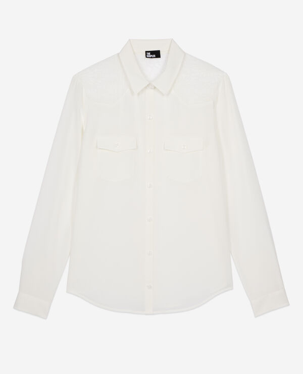 The Kooples FEMME ECRU chemise en soie avec dentelle écrue