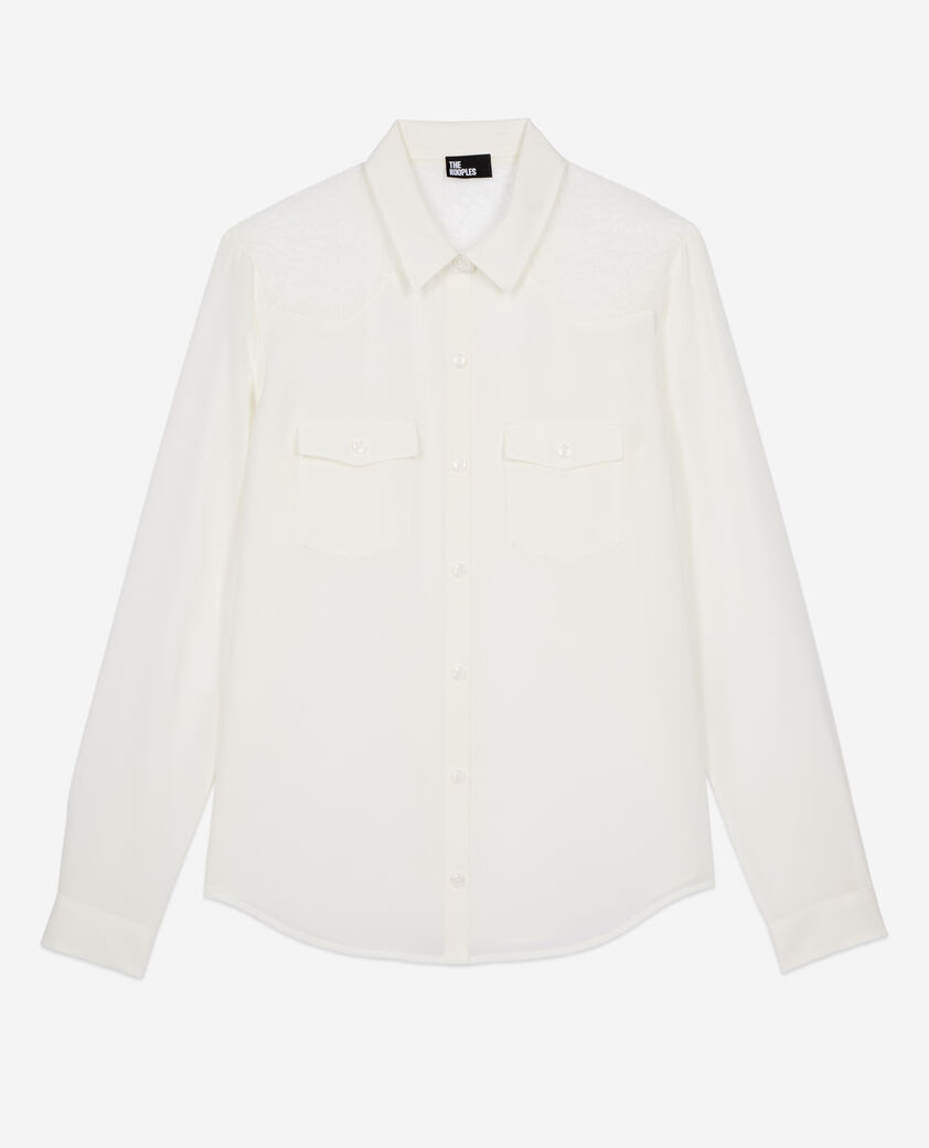 The Kooples MUJER ECRU camisa de seda con encaje crudo