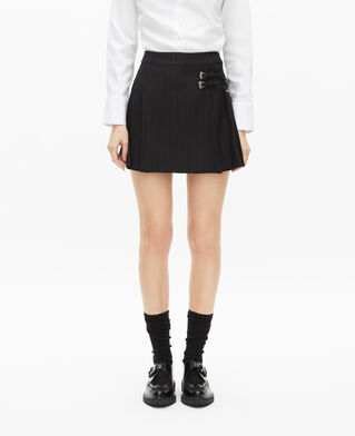 The Kooples WOMEN BLACK short black striped pleated skirt