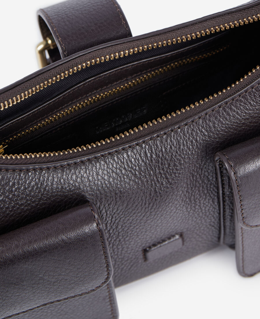 The Kooples FEMME BROWN sac amelia en cuir grain&eacute; marron