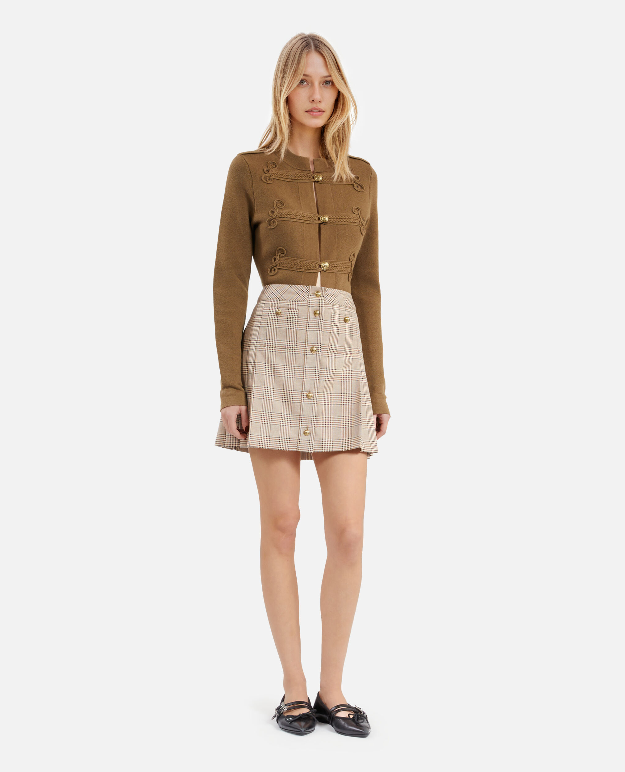 Jupe courte Prince de Galles beige The Kooples Suisse